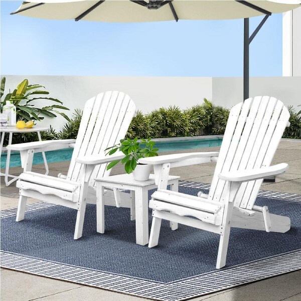 Adirondack Gardeon 3PC Outdoor Table and Chairs Wooden Foldable Beach Chair White