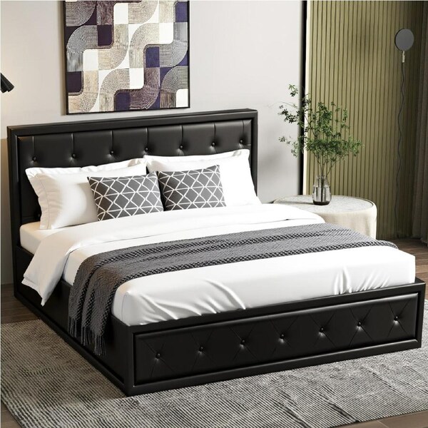 Artiss Queen Bed Frame Gas Lift Storage PVC Leather Black TIYO