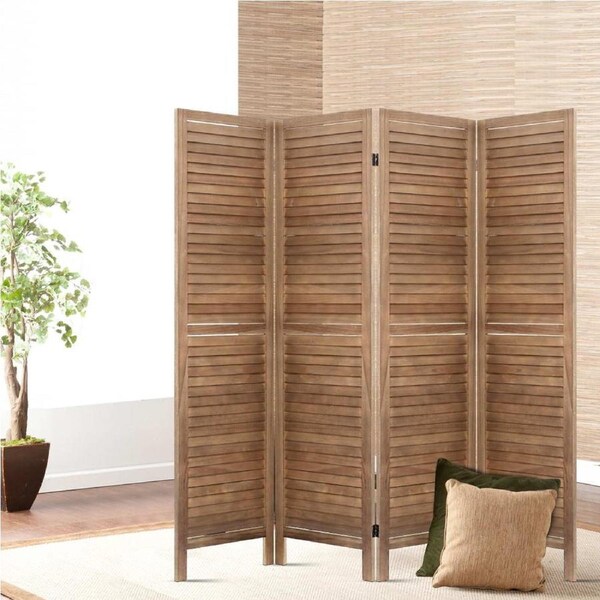 4 Panel Artiss Room Divider Screen 160x170cm Louver Oak