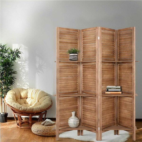4 Panel Artiss Room Divider Screen 163x170cm Shelf Oak