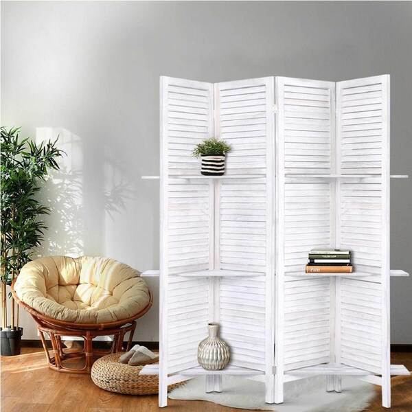 4 Panel Artiss Room Divider Screen 163x170cm Shelf White