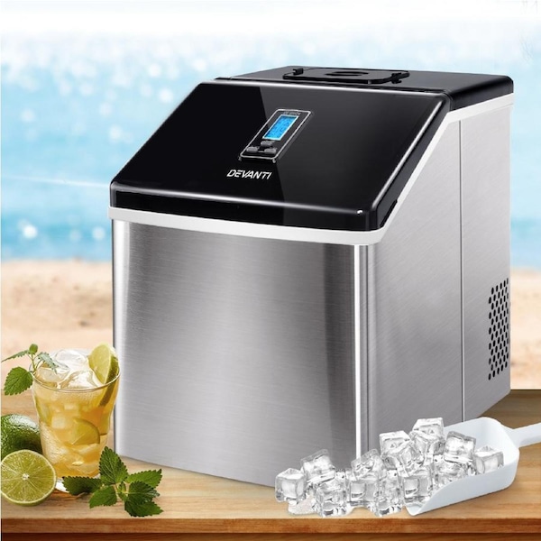 Devanti 3.2L Ice Maker Portable Ice Cube Machine Stainless Steel LED Display - Silver