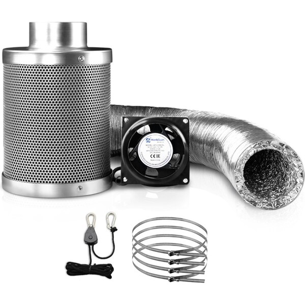 4" Green Fingers Ventilation Kit Fan Hydroponics Grow Tent Kit Carbon Filter Duct