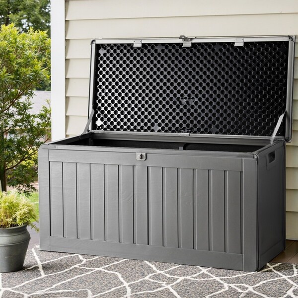 190L Gardeon Outdoor Storage Box Container Cabinet Lockable Garden Bench Tool Shed Black