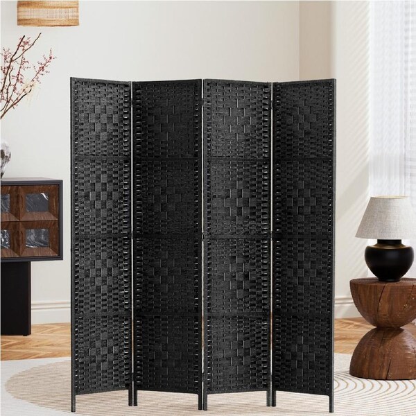 4 Panel Artiss Room Divider Screen 163x170cm Woven Black