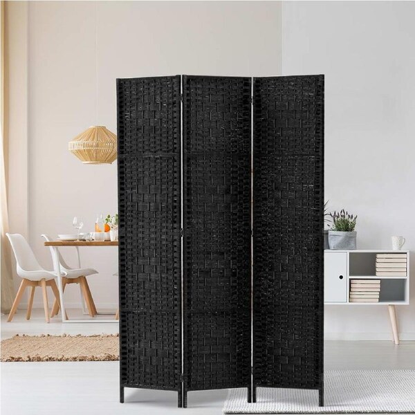 3 Panel Artiss Room Divider Screen 123x170cm Woven Black
