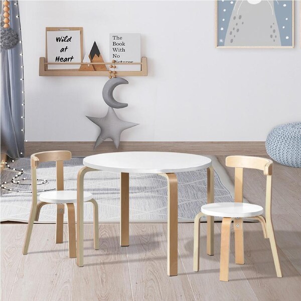 1 Keezi Kids Table and 2 Chairs Set Natural White