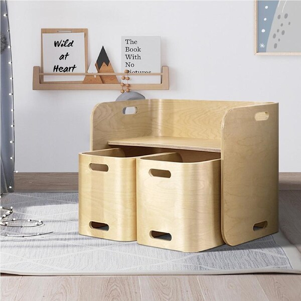 1 Keezi Kids Table and 2 Chairs Set Cubic Natural