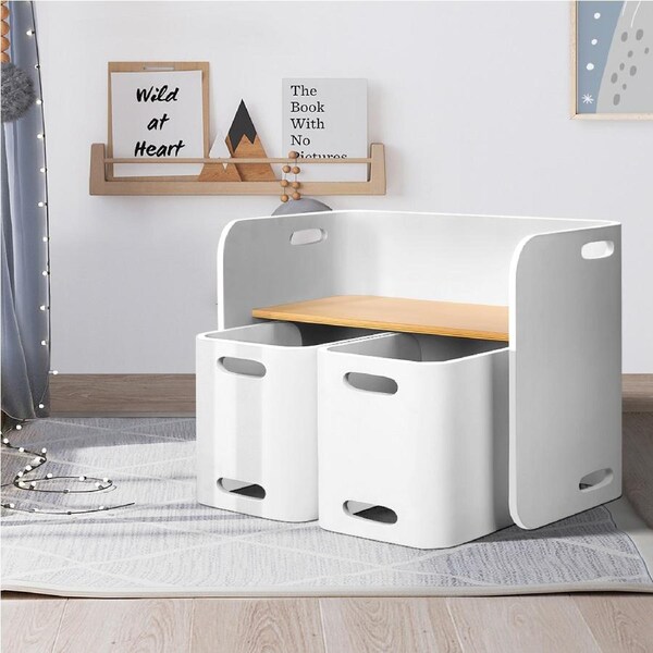 1 Keezi Kids Table and 2 Chairs Set Cubic White