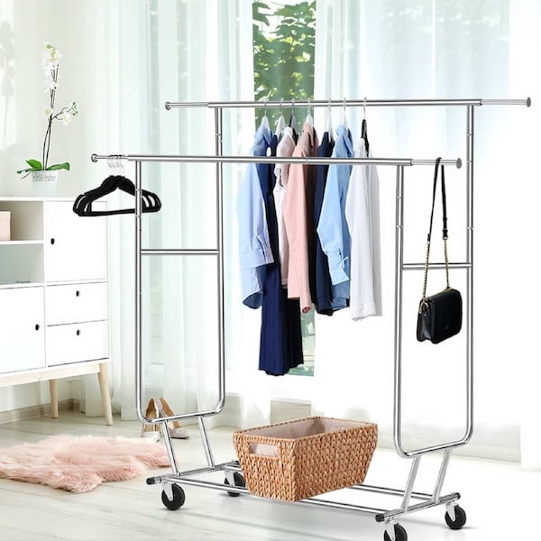 2 Rails Artiss Clothes Rack Airer Adjustable Heavy Duty Wheels