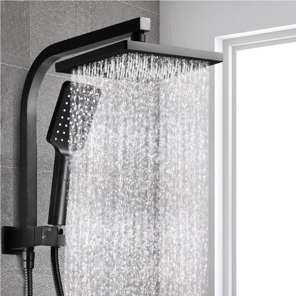 Cefito WELS Black 8" Square Rain Shower Head 3-mode Handheld Gooseneck