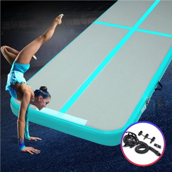 Everfit 4M Air Track Inflatable Gymnastics Mat With Pump Tumbling Mat Green