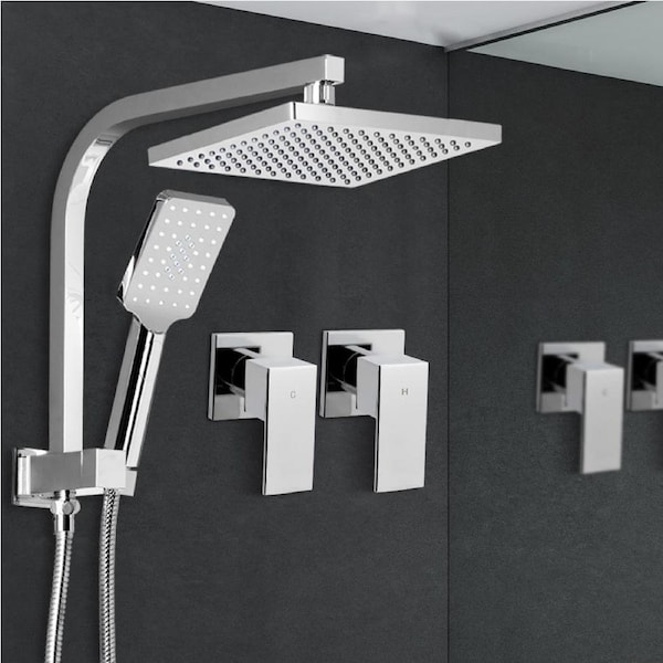 Cefito 8'' Rain Shower Head Set Handheld Square High Pressure wins Tap Chrome