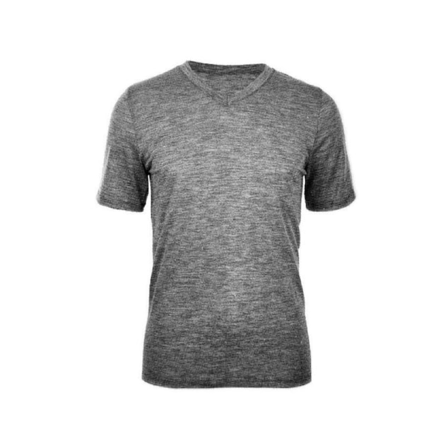 MERINO SKINS Mens Classic V-Neck Tee Wool Thermal T-Shirt Short Sleeve - Soft Grey Marle XS (86cm Chest)