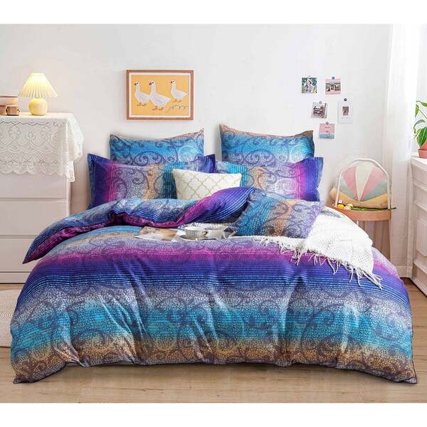 Tanya Quilt/Doona/Duvet Cover Set (Queen Size) Blue Purple