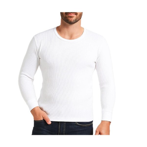 Mens THERMAL Long Sleeve Top COTTON Underwear Warm Winter Thermals in White Small (90cm)