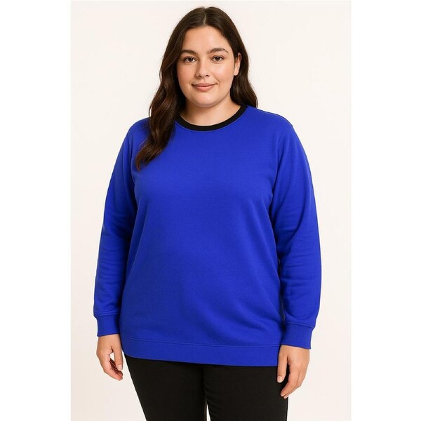 Ladies Plus Size Crew Neck Long Sleeve Top Queen Womens Jumper - Purple/Black 20
