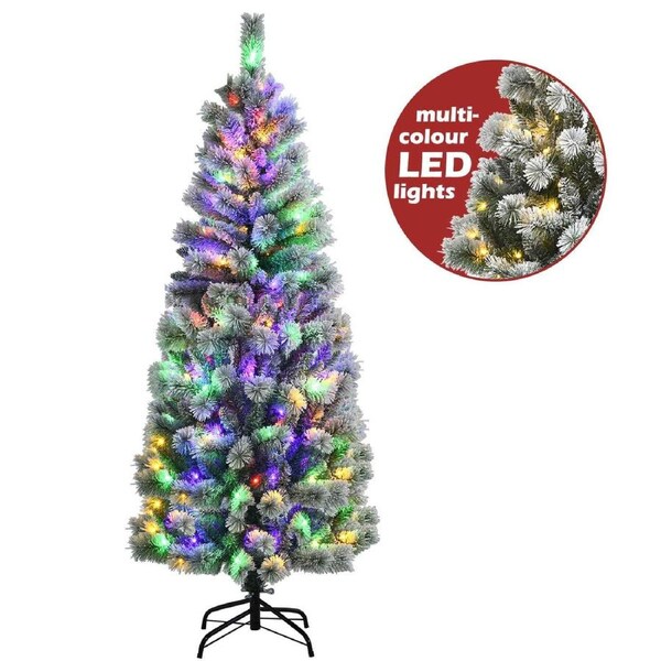 1.8M Pre Lit Christmas Snowy Xmas Tree Hinged Mixed Fluffy Tips w/LED Lights & Remote Control Office Party Xmas Home Decor