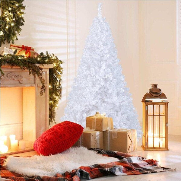 Costway 1.8M PVC Christmas Indoor Outdoor Holiday Decoration w/350 PVC Branch Tips & Metal Stand White