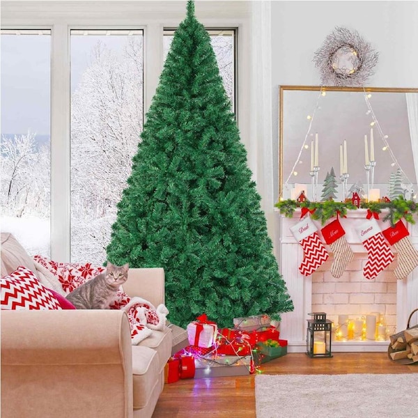 Costway 2.4m Artificial Christmas Tree Xmas Pine Tree w/Solid Metal Legs Holiday Decoration