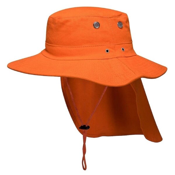 PORTWEST Premium 100% Cotton Wide Brim Hat w Legionnaires Flap Hi Vis Work Orange / L/XL