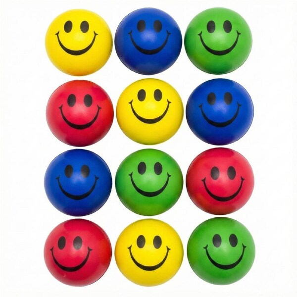 12x STRESS BALLS Hand Relief Squeeze Toy Reliever Antistress Soft Smiley MULTI