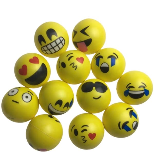 12 EMOJI FACE STRESS BALLS Hand Relief Squeeze Tension Reliever Soft Smiley 70mm