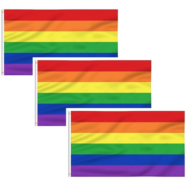 3x DELUXE RAINBOW GAY PRIDE FLAG Banner 150x90cm 3x5ft w Metal Eyelets BULK