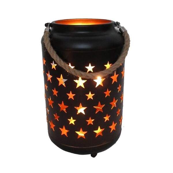 25cm Metal LED Lantern Light w Rope Hanger Star Design Lamp - Large