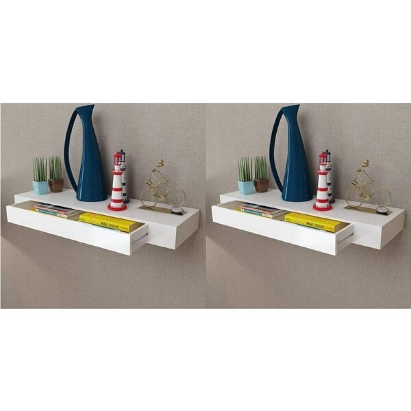 Floating Wall Shelves with Drawers 2 pcs White 80 cm vidaXL