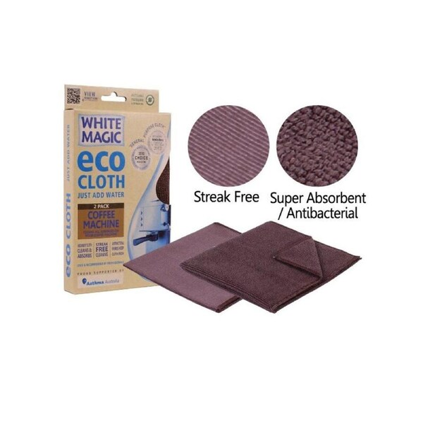 White Magic Eco Cloth Microfibre Coffee Machine Cleaning Cloths 32 x 32cm