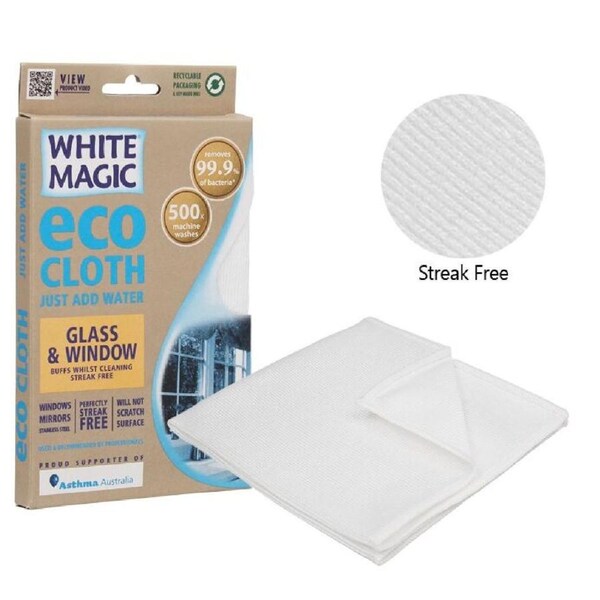 White Magic Eco Cloth Microfibre Glass & Window Cleaning Cloth 32 x 32cm.
