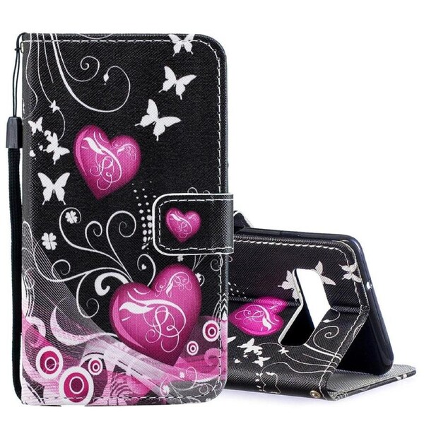 For Samsung Galaxy S10 Plus Case, Peach Heart Pattern Folio Leather Wallet Cover