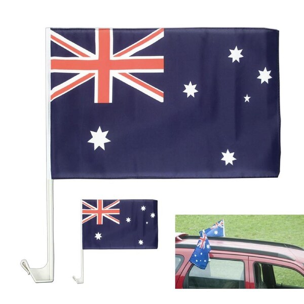 2x AUSTRALIA CAR FLAG with Window Clip Flags Australia Day 30cm x 45cm
