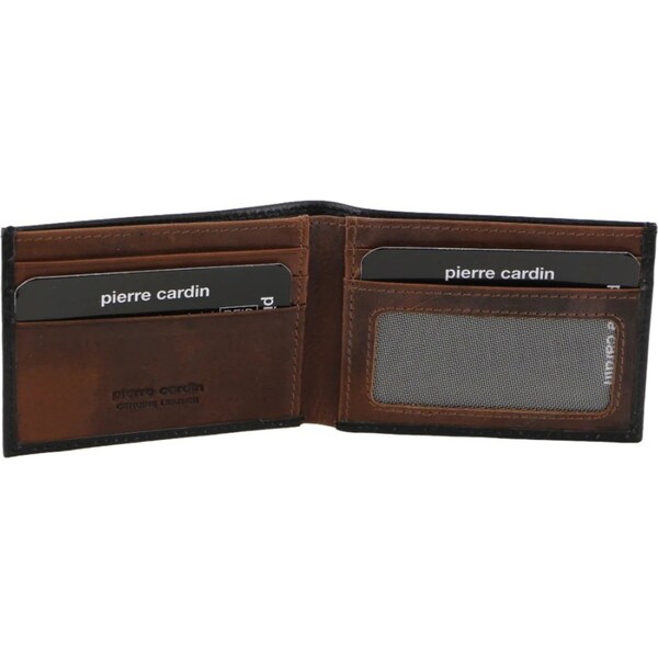 Pierre Cardin Mens Leather RFID Italian Two-Tone Wallet - Black Cognac