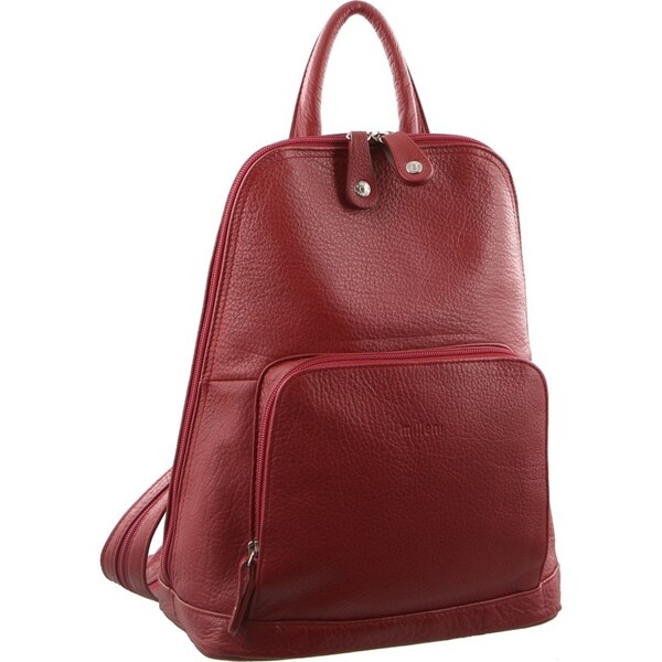 Milleni Womens Twin Zip Backpack Nappa Italian Leather Bag Travel - Red