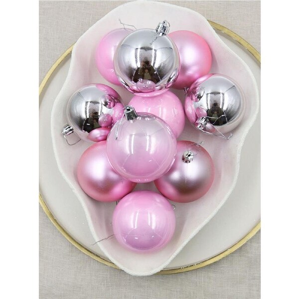 Baby Pink Christmas Baubles 80mm Gloss Pearl Matte 45 Pack