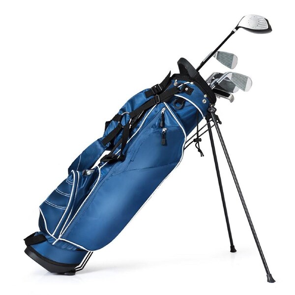 Costway Golf Stand Cart Bag w/4 Way Dividers Double Shoulder Straps 4 Pockets for Extra Storage Portable Blue