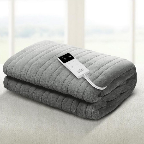 160cm x 130cm Giselle Electric Throw Rug Heated Blanket Fleece Grey