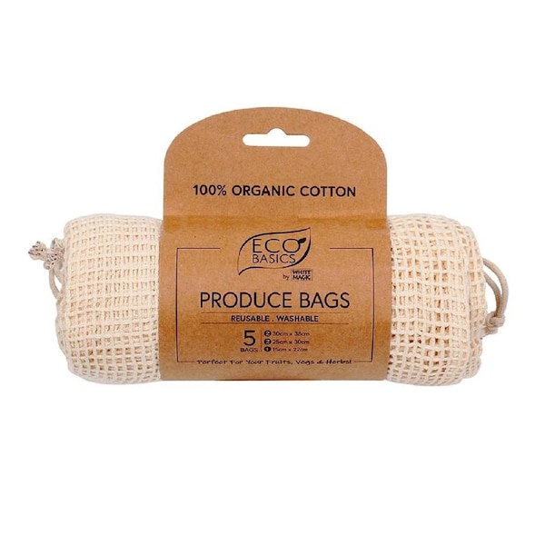 White Magic Reusable Cotton Produce Bags Set of 5