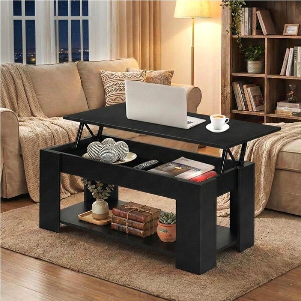 2-in-1 Artiss Coffee Table Lift-top Black 98CM