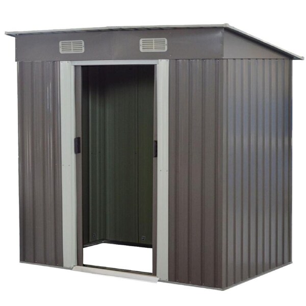 Wallaroo 4ft x 8ft Garden Shed with Base Flat Roof Outdoor Storage - Grey