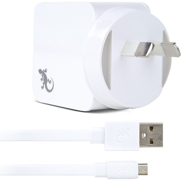 Gecko USB 2.4A Wall Charger w/1.5m Micro-USB Cable for Smartphones/Cameras White