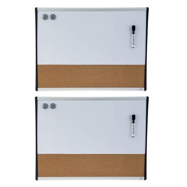 2PK Quartet Magnetic Combination Whiteboard 610mm Cork/Memo/Note Wall Mountable