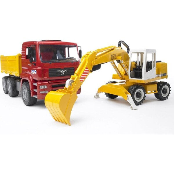 Bruder 1:16 Man TGA Construction Truck Vehicle w Liebherr Excavator Kids Toy 3y+