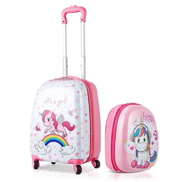 Costway 2PCS 16" Luggage + 13" Backpack Set Travel Trolley Suitcase Set Luggage Carry On Bag Hard Shell Gift