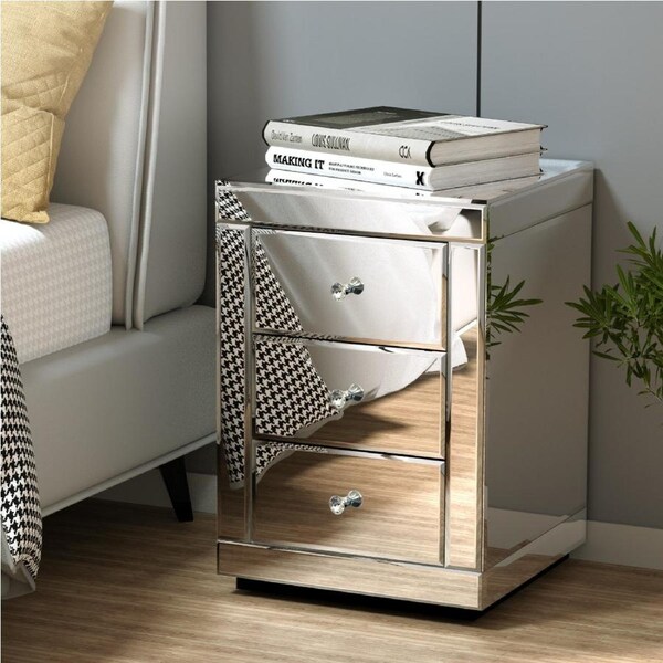 3 Drawers Artiss Bedside Table Mirrored - PRESIA Silver