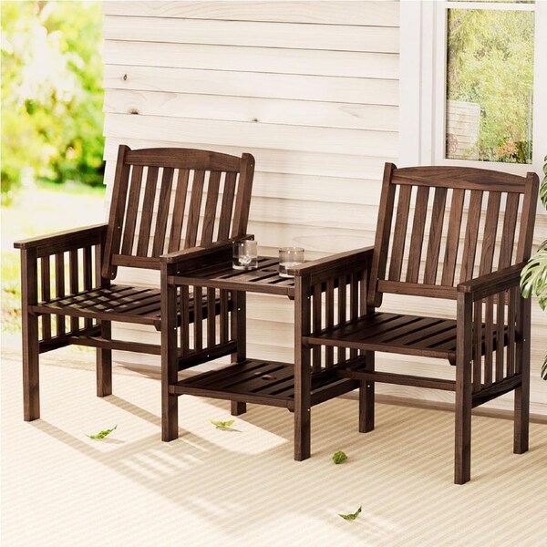 2 Seat Gardeon Outdoor Garden Bench Loveseat Wooden Table Chairs Patio Furniture Charcoal