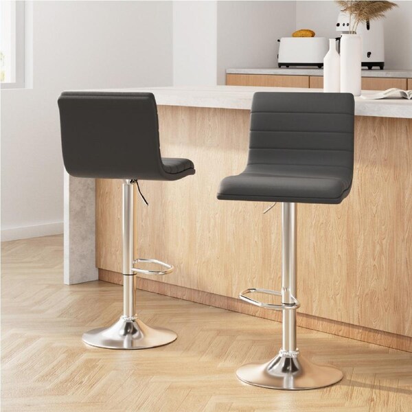 2x Artiss Bar Stools Padded Leather Gas Lift Grey