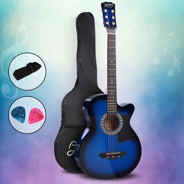 Alpha 38 Inch Acoustic Guitar Wooden Body Steel String Cutaway Blue